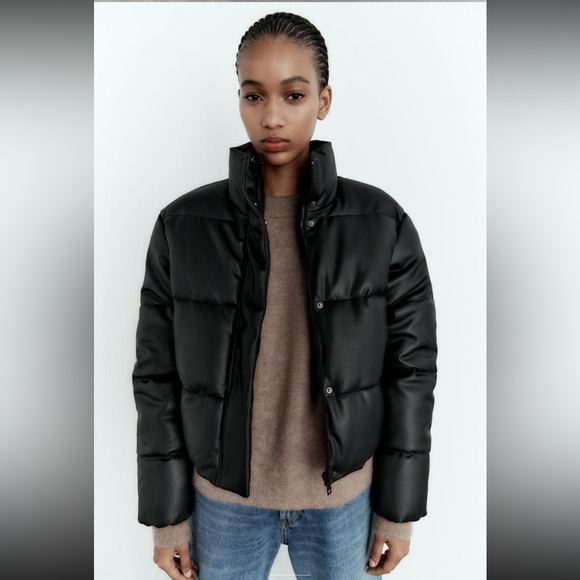 Faux Leather Puffer Jacket - Picture 1 of 2
